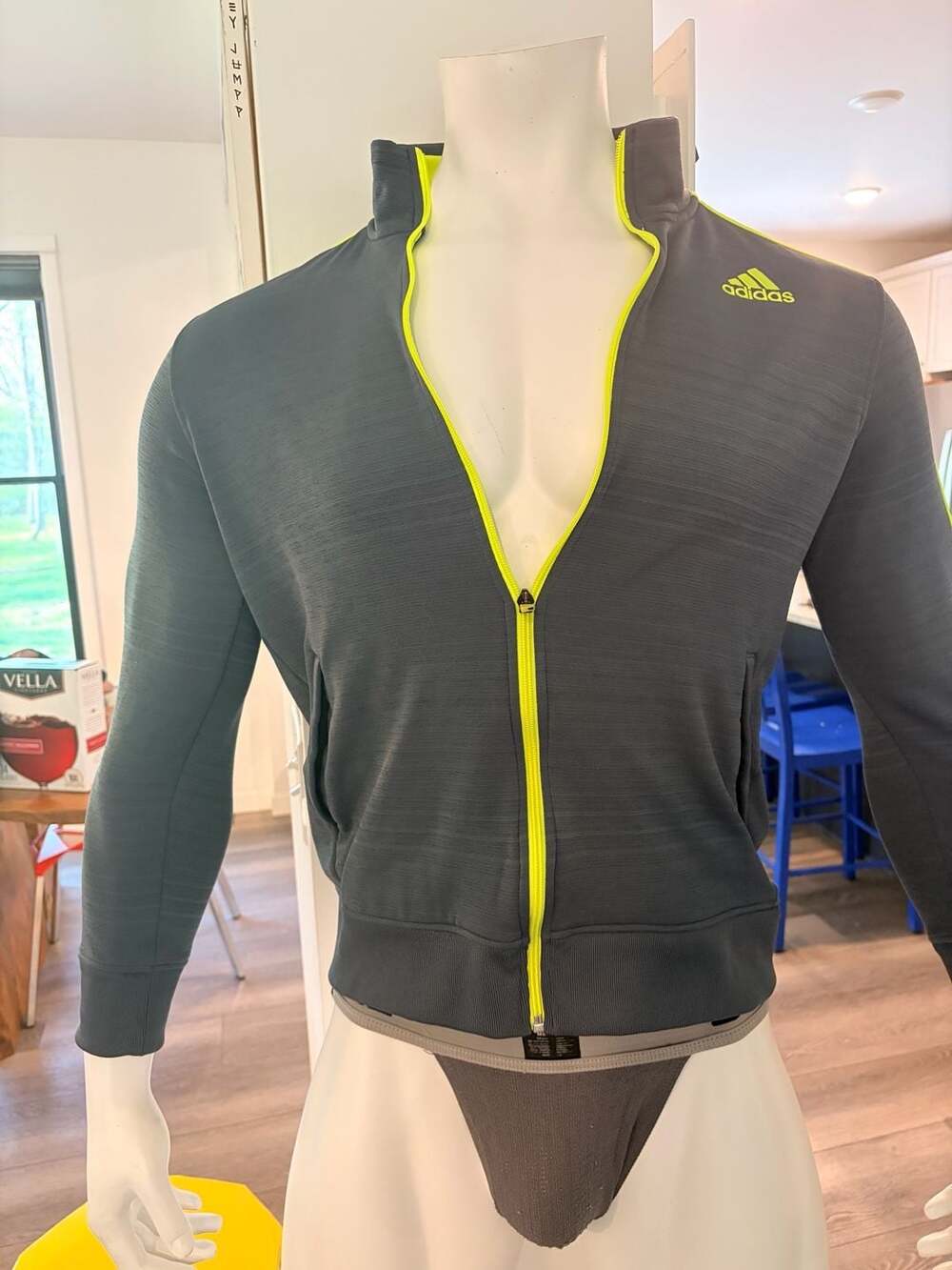 Adidas Climalite Full Zip Track Jacket Gray Neon Yellow